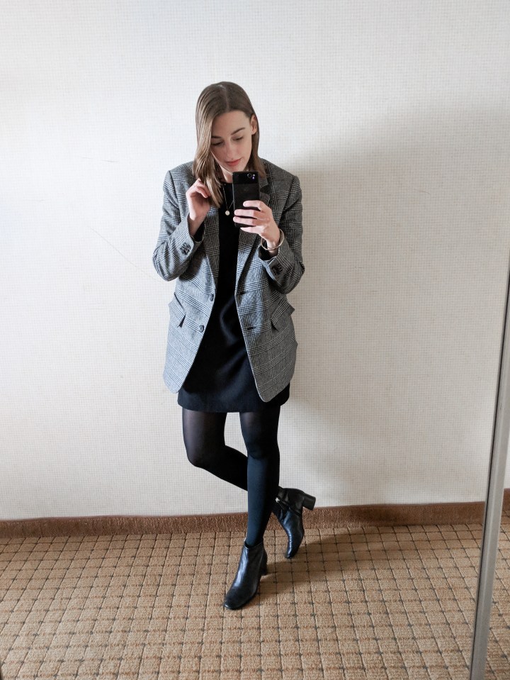 everalane oversized blazer plaid