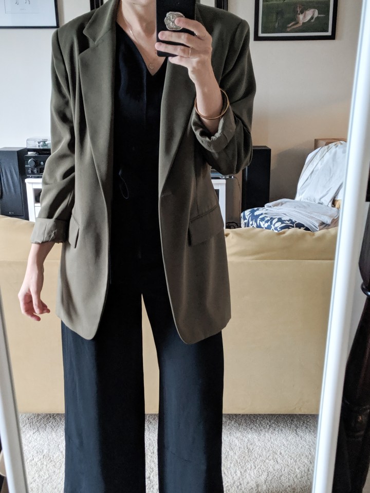 everlane goweave jumpsuit with blazer