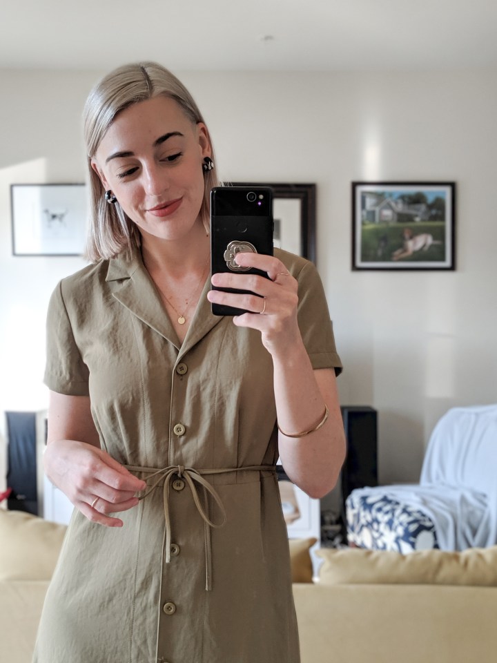 everlane goweave notch shirtdress olive
